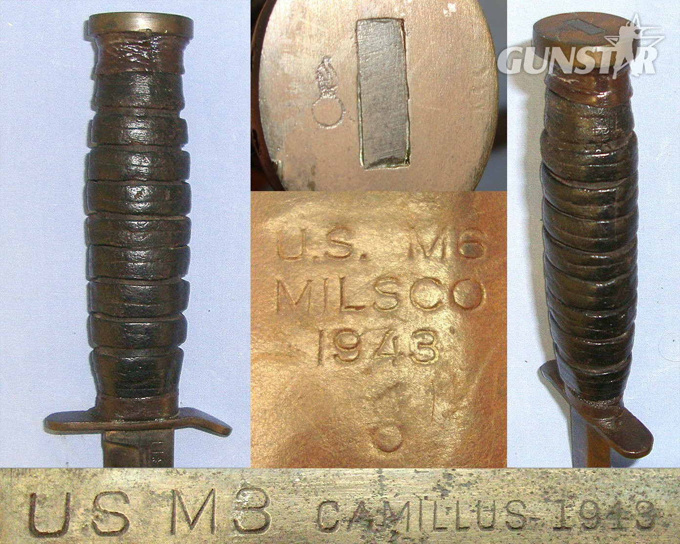 RARE**MATCHING DATES**WW2 1943 U.S. Army 1st Pattern Camillus USA Blade Marked M3 Trench Fighting Knife & Correct WW2 1943 M6 Leather Scabbard By MILSCO (Milwaukee Saddlery Company). ED 3032 Knive
