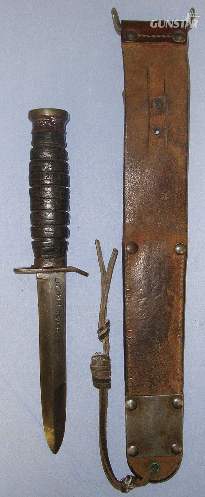  RARE**MATCHING DATES**WW2 1943 U.S. Army 1st Pattern Camillus USA Blade Marked M3 Trench Fighting Knife & Correct WW2 1943 M6 Leather Scabbard By MILSCO (Milwaukee Saddlery Company). ED 3032 Knive