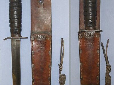 RARE**MATCHING DATES**WW2 1943 U.S. Army 1st Pattern Camillus USA Blade Marked M3 Trench Fighting Knife & Correct WW2 1943 M6 Leather Scabbard By MILSCO (Milwaukee Saddlery Company). ED 3032 Knive