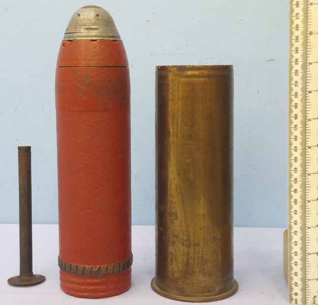 INERT DEACTIVATED. German WW1, 1915 Dated 77mm (77x229R) Shrapnel Round. Sn - 20428 INERT DEACTIVATED. German WW1, 1915 Dated 77mm (77x229R) Shrapnel Round. Sn - 20428  Other Ammunition - {CATEGORY}
