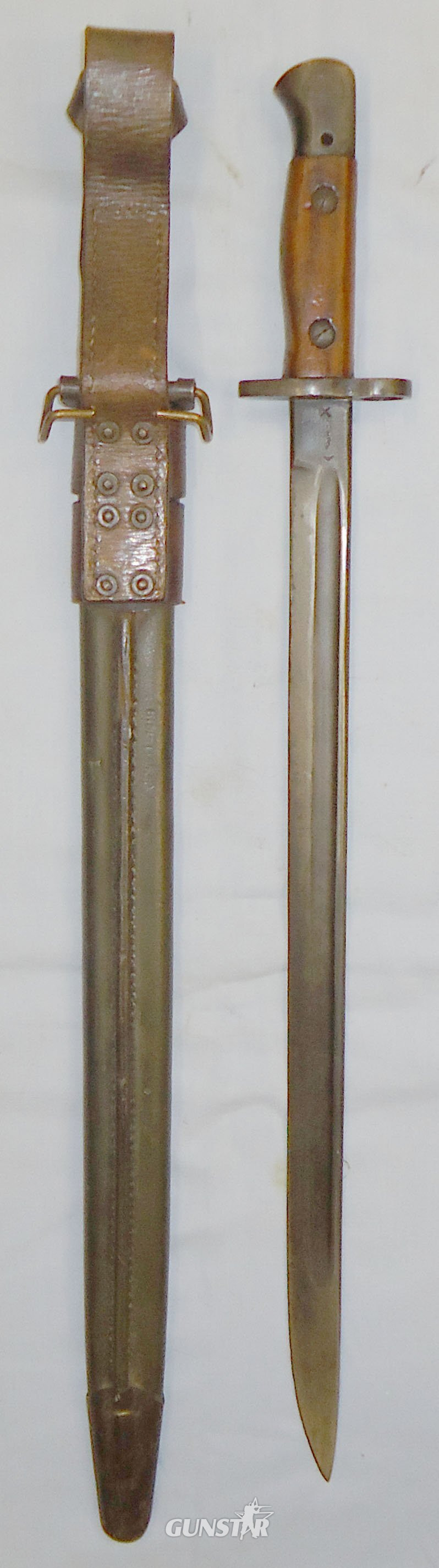  WWI British Home guard P1907 by Manufacturer Sanderson and First Pattern Scabbard by Jewell with U.S. Fittings and Home Guard Frog. 22426:55. Bayonet