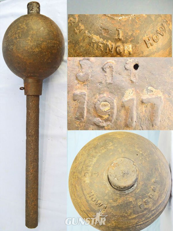 INERT DEACTIVATED. Original, 1917 Dated, British, High Explosive (HE) 2 Inch Medium Trench Mortor. - O 2238 INERT DEACTIVATED. Original, 1917 Dated, British, High Explosive (HE) 2 Inch Medium Trench Mortor. - O 2238  Other Ammunition in 