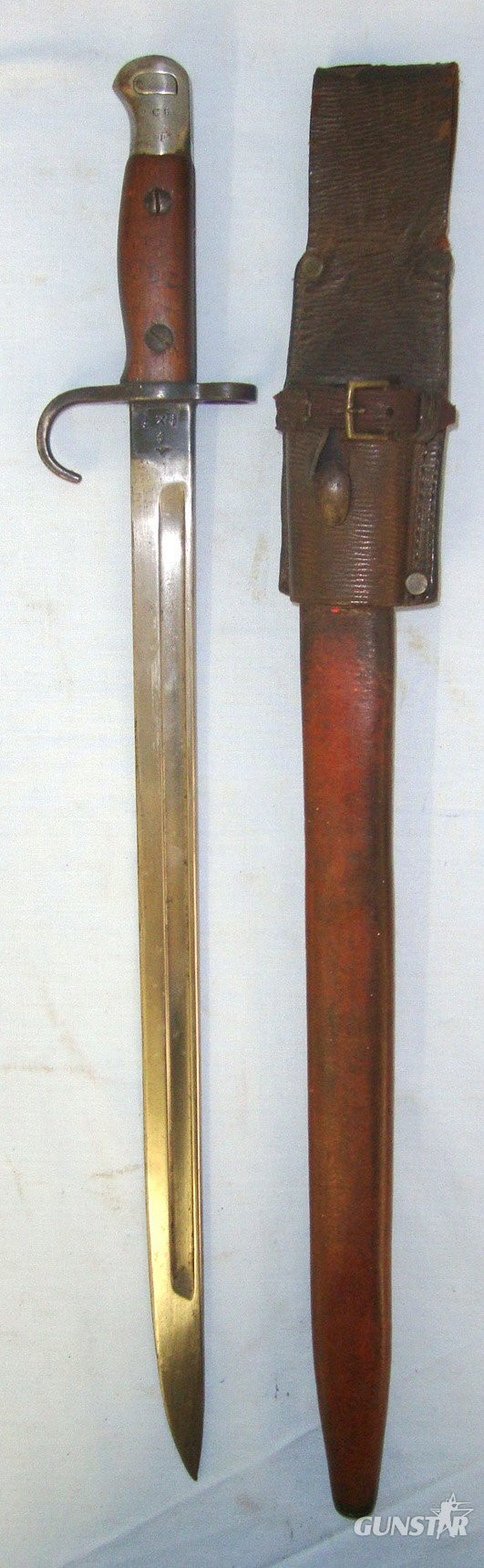 MATCHING NUMBERS**RARE MAKER**Pre WW1 1910 Dated 1st Pattern JAC (James A. Chapman), Hook Quillion P1907 Bayonet Regiment Marked \'2 CG\' To The 2nd Battalion Coldstream Guards, 1st Type Scabbard & 1914 Pattern Leather Frog Regiment Marked DLI To The Durh Bayonet in 