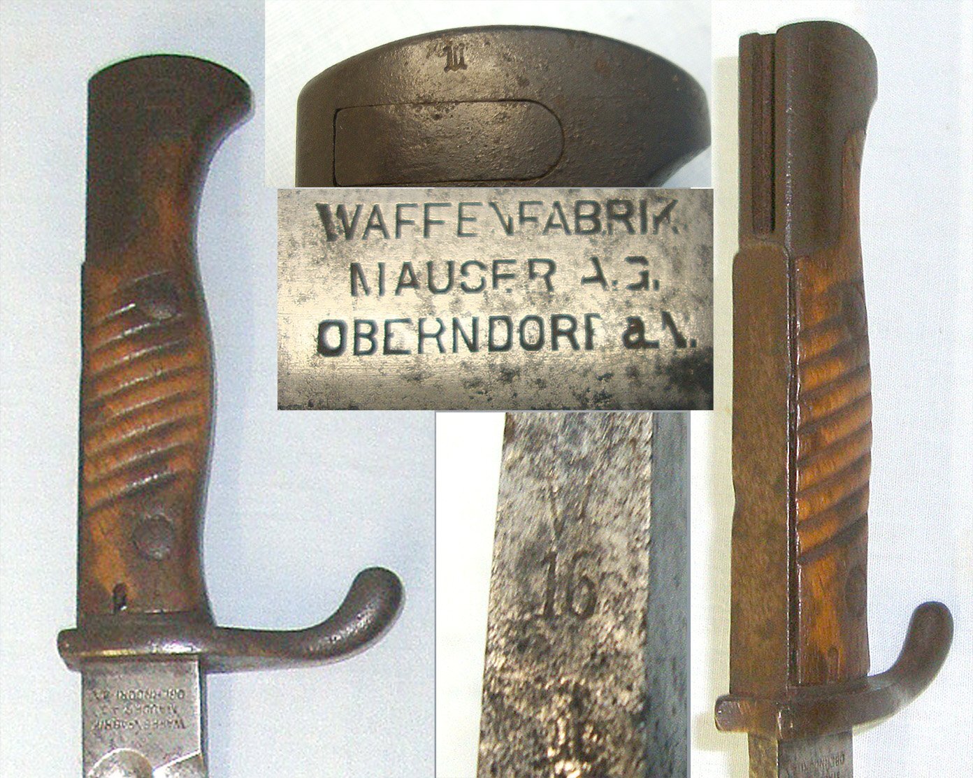 AS FOUND**WW1 1916 Imperial German Waffenfabrik Mauser Pattern 98/05 Sawback 'Butcher Bayonet' With Scabbard & Leather Frog. Sn 23253 Bayonet