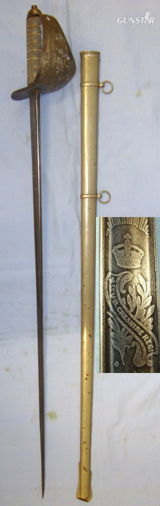 1901-1910 British 4th Volunteer Battalion Cheshire Regiment 1897 Pattern Infantry Officer\\\'s Sword With Blued & Etched Blade By Hobson & Sons London & Scabbard. Sn 22426:56 Sword in 