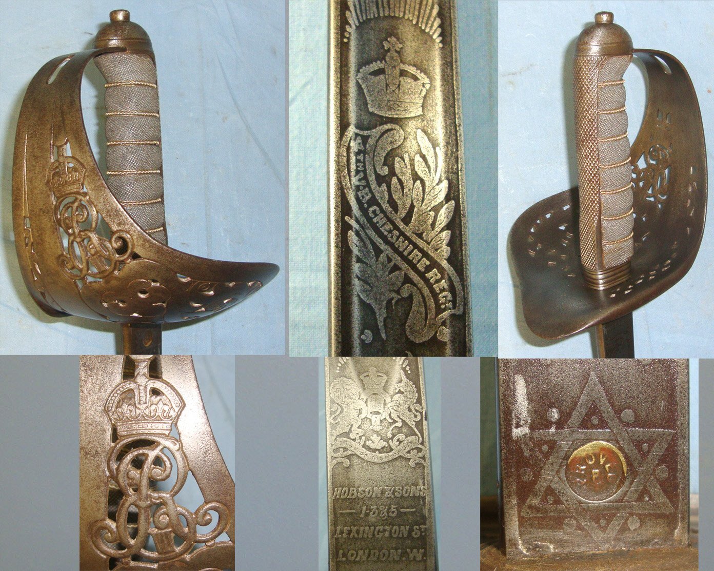 1901-1910 British 4th Volunteer Battalion Cheshire Regiment 1897 Pattern Infantry Officer\\\'s Sword With Blued & Etched Blade By Hobson & Sons London & Scabbard. Sn 22426:56 Sword
