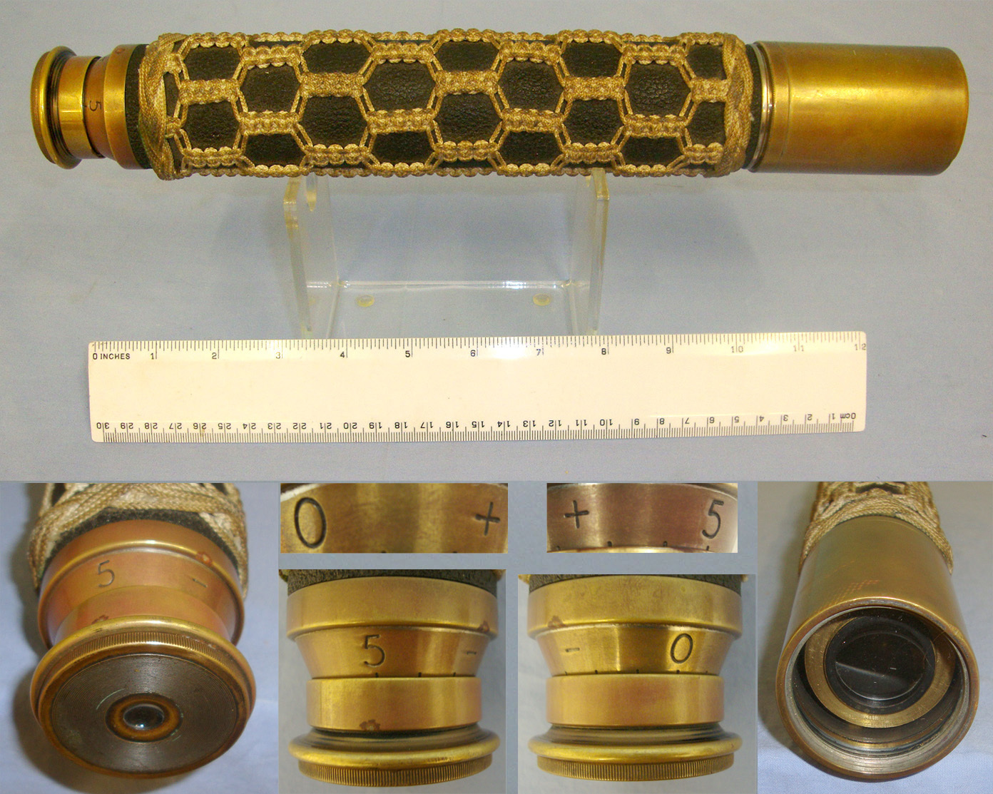 WW2 Era Canadian Royal Navy WD Pattern 373C ‘Officer Of The Watch’ Single Draw Brass Naval Telescope By CKC (Canadian Kodak Company)With Sliding Sun Shade & Intricate Rope Lashing. Sn 21067   Sight & Optic