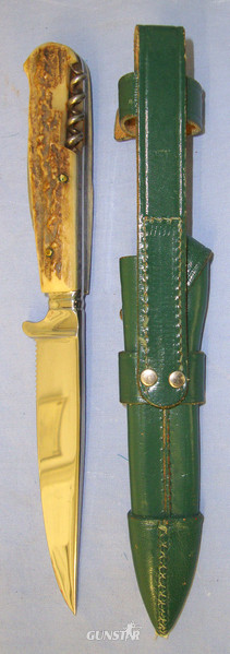  QUALITY**German Hand Made Hubertus Knife Company Multi-Tool Hunting Knife With Rostfrei (Stainless / Stain Resistant) Saw Section Steel Blade, Stag Antler Scales With Folding Blades / Tools & Leather Scabbard With Belt Frog Hunting Knive