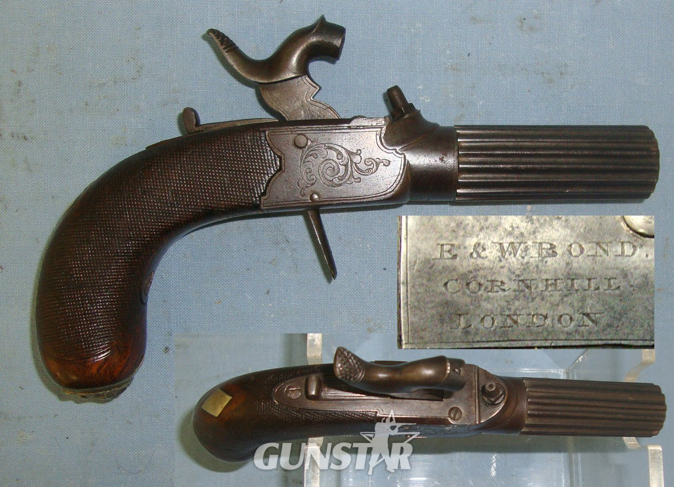 William Bond With Screw Off Fluted Barrel, Concealed Folding Trigger & White Metal Lion’s Head Butt Cap. Sn 22426:16 .50 Cal Muzzleloader Muzzleloader in 