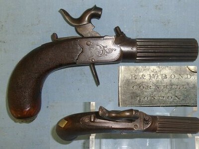 William Bond With Screw Off Fluted Barrel, Concealed Folding Trigger & White Metal Lion’s Head Butt Cap. Sn 22426:16 .50 Cal Muzzleloader Muzzleloader