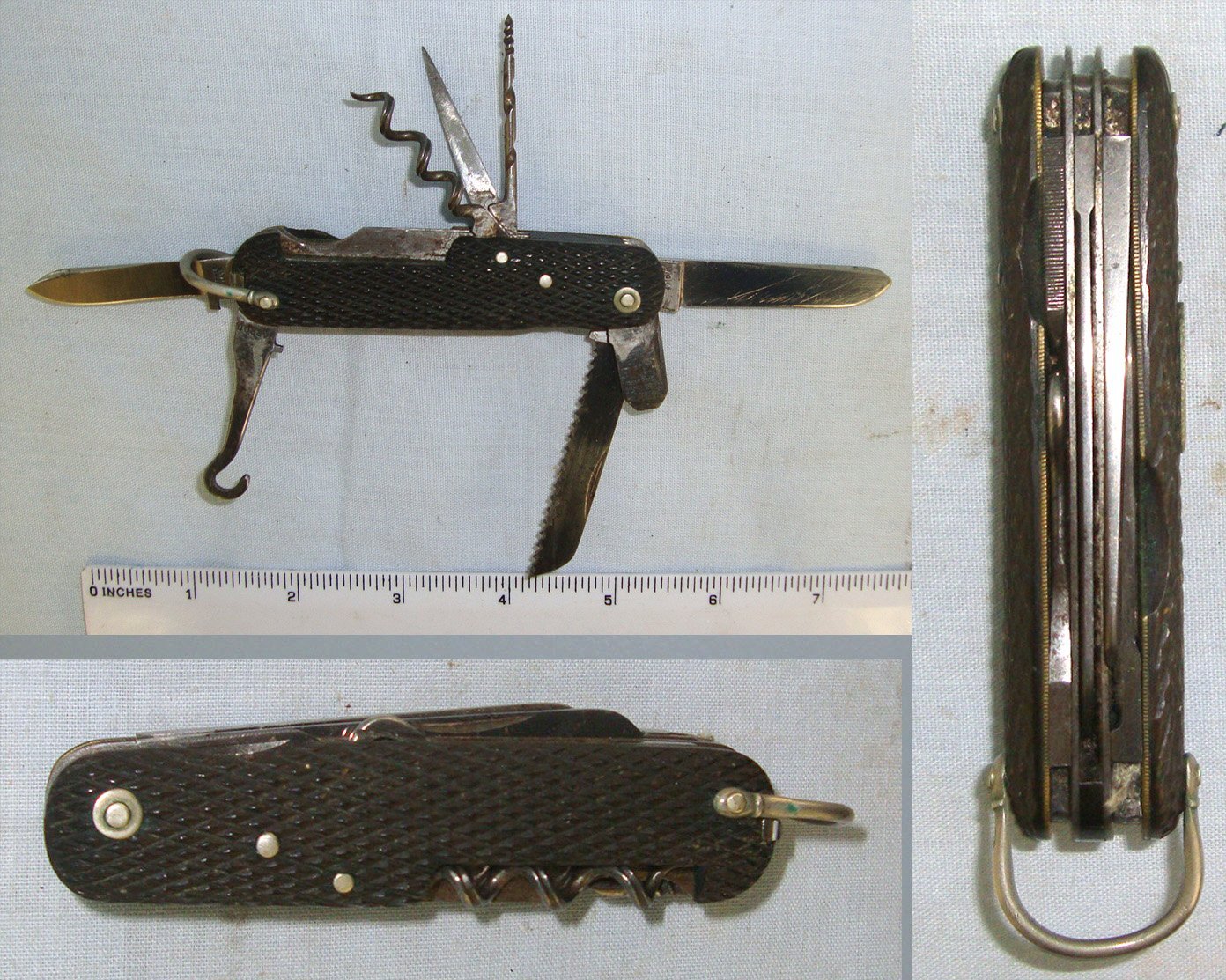  WW1 Era British Royal Automobile Club Volunteer Force (aka \"RAC Corps of Volunteer Motor Drivers\") Officer’s Private Purchase Hand Forged Sheffield Made Folding Multi Blade / Tool Clasp Knife Retailed By Harrods (The Famous Knightsbridge London Store) Knive