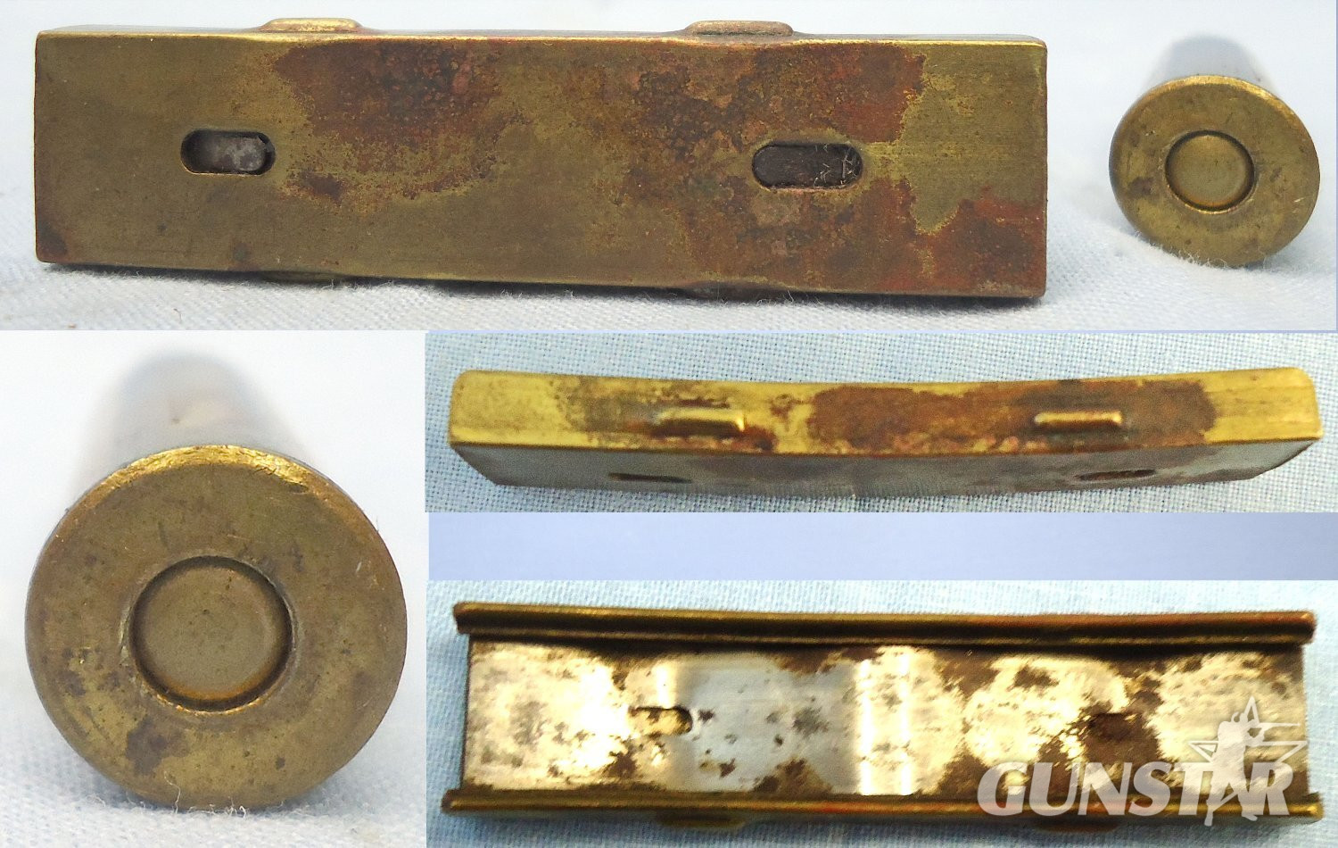 INERT DEACTIVATED. WW2, Japanese 6.5mm (6.5x50SR) Arisaka 5 Ball Rounds in a Brass and Steel Stripper Clip. O 2311 INERT DEACTIVATED. WW2, Japanese 6.5mm (6.5x50SR) Arisaka 5 Ball Rounds in a Brass and Steel Stripper Clip. O 2311 Various Other Ammunition