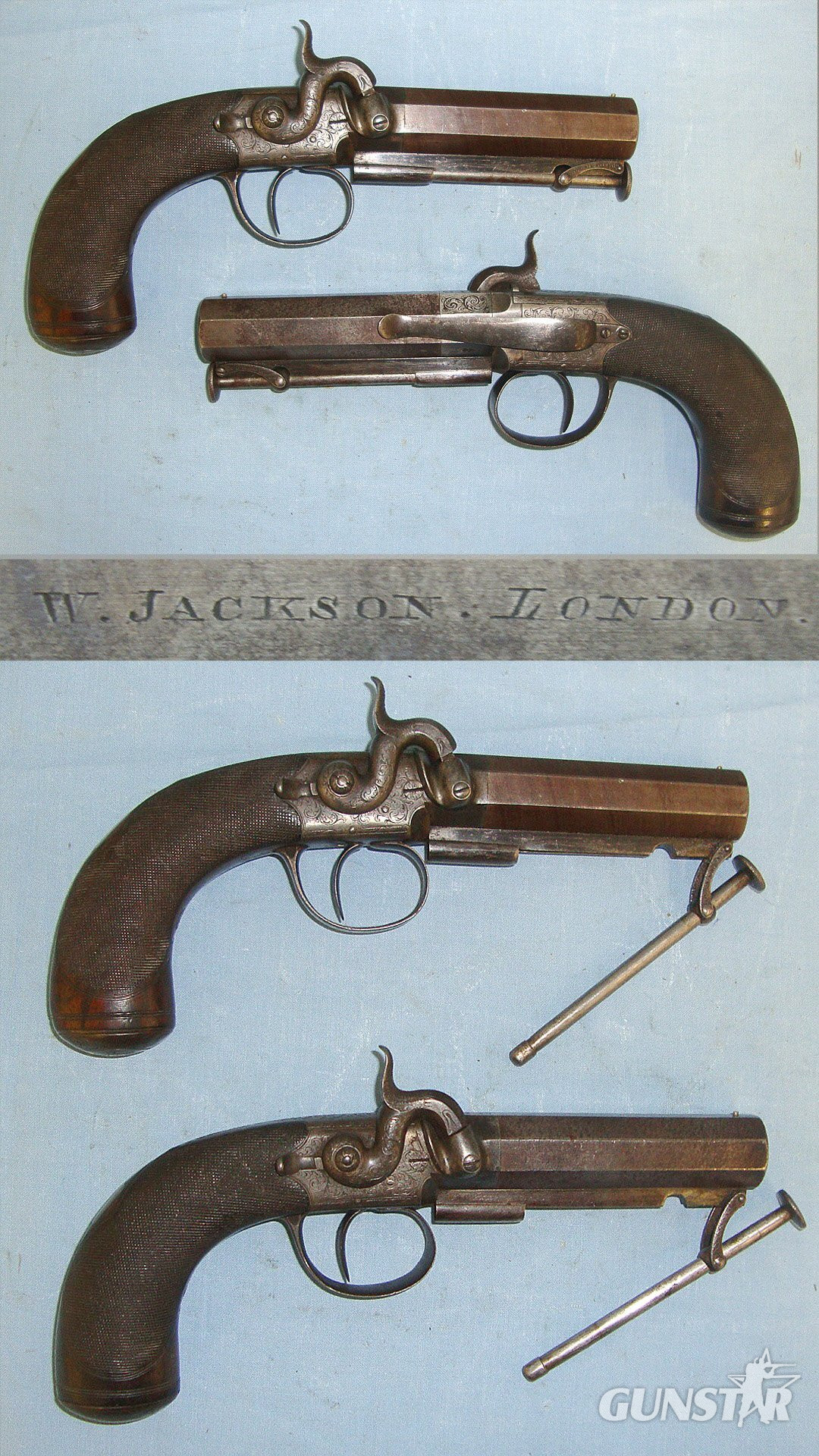 JOHN MANTON CONNECTIONS**QUALITY**C1830 Pair Of English William Jackson London 22 Bore Percussion Belt Pistols With Octagonal Damascus Steel Barrels & Belt Bars. Sn 23379 jackson None Muzzleloader
