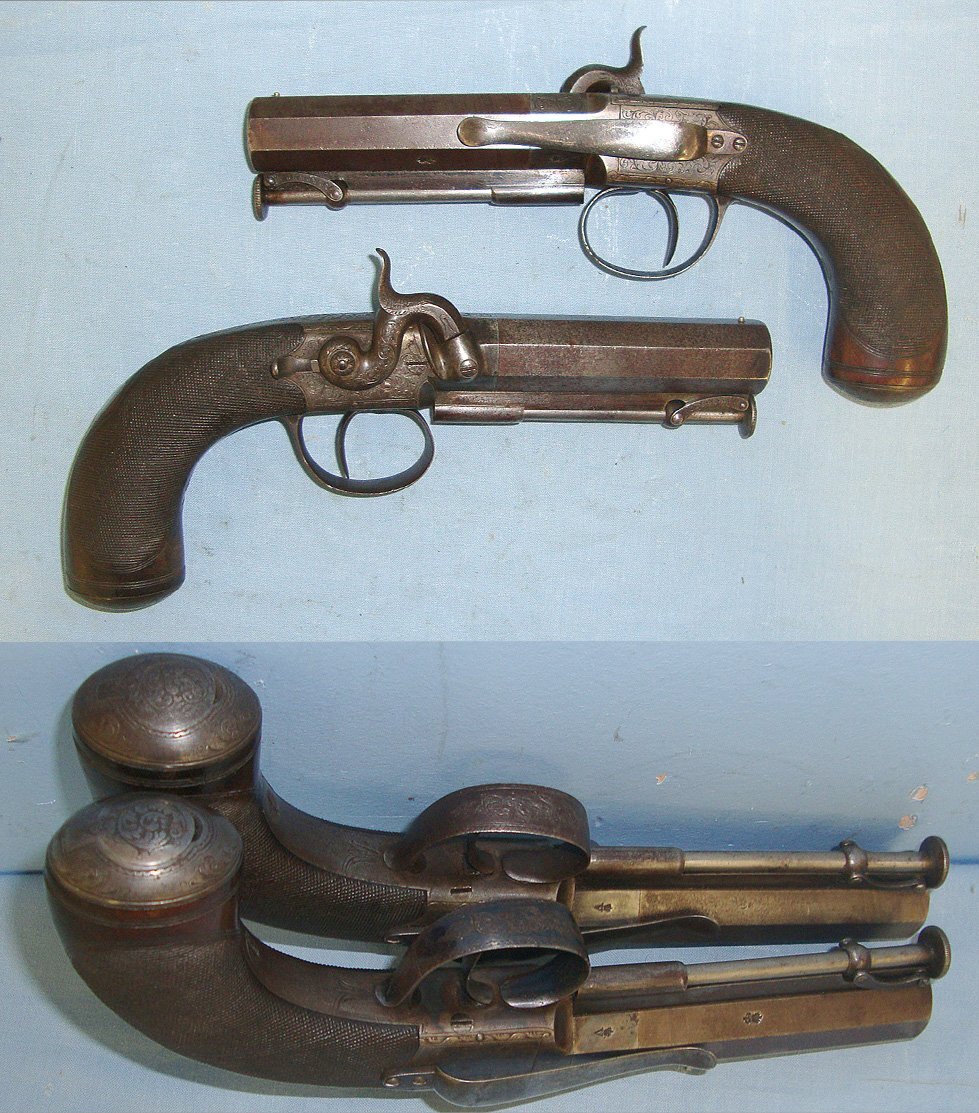  JOHN MANTON CONNECTIONS**QUALITY**C1830 Pair Of English William Jackson London 22 Bore Percussion Belt Pistols With Octagonal Damascus Steel Barrels & Belt Bars. Sn 23379 jackson None Muzzleloader