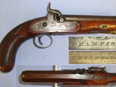 1823-1845 English Champion (James) Chichester (Sussex) 32 Bore Percussion Travelling Pistol With Octagonal Barrel. Sn 23562 percussion pistol None Muzzleloader