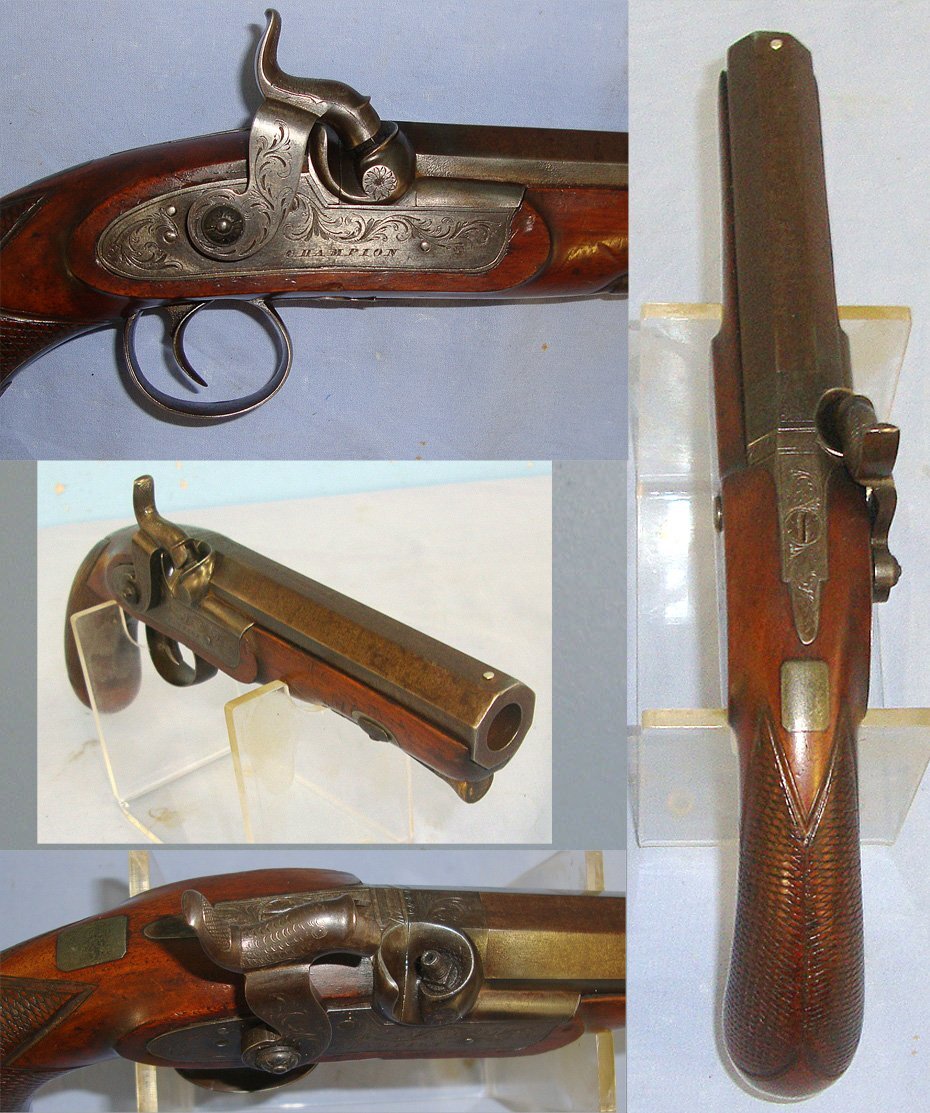 1823-1845 English Champion (James) Chichester (Sussex) 32 Bore Percussion Travelling Pistol With Octagonal Barrel. Sn 23562 percussion pistol None Muzzleloader
