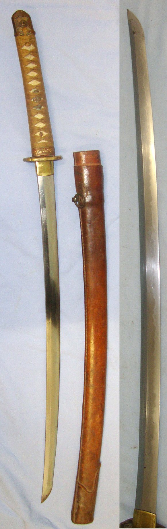 Early WW2 C1939-1940 Japanese Officer's Type 98 Shin Gunto Seki Arsenal Katana Sword With Smith Signed Tang ‘SEKI JU KAWASAKI NAGA MITSU SAKU’ Scabbard With Leather Field Service Cover & Expert Assessment. Sn 22124 Sword