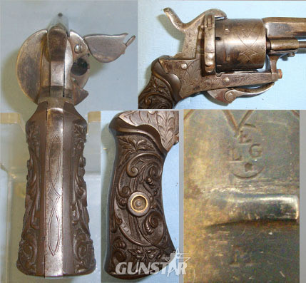  Lepage (Liège) 7mm Pinfire Obsolete Calibre 6 Shot Double Action Revolver With Ornate Tooled Fo 7mm Revolver