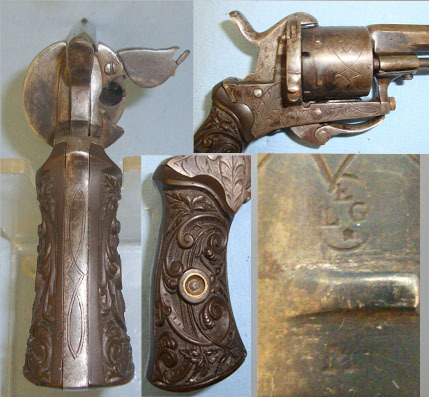  Lepage (Liège) 7mm Pinfire Obsolete Calibre 6 Shot Double Action Revolver With Ornate Tooled Fo 7mm Revolver