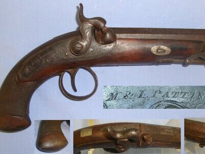 M. & J. Pattison With Fish Tail Stock Octagonal Damascus Steel Barrel & Captive Steel Ram Rod. Sn 21681:12 20 Bore/gauge Muzzleloader