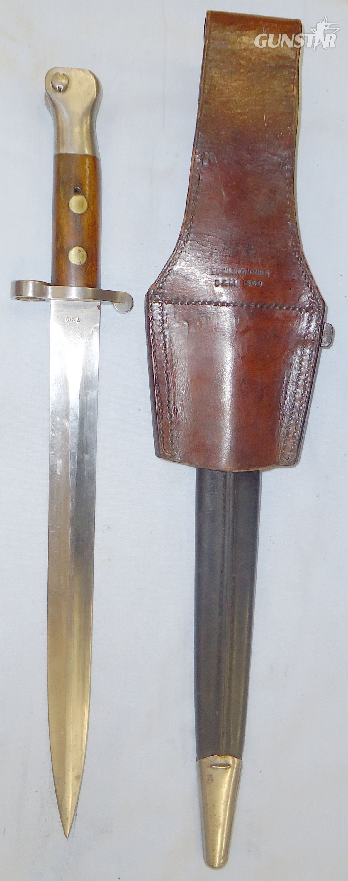  British Enfield 1888 Pattern MkI 2nd Type, Lee Metford Bayonet and MkII Scabbard with Frog by Manufacturer Edward Jones C&M 1909. 22426:30. Bayonet