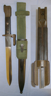 RARE**British Trials Pattern FN FAL X2E1 Bayonet & X1E1 Scabbard & Webbing Frog. Bayonet