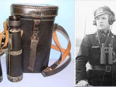 Cased, WW2 Era Nazi German Tank Commander’s, Dienstglas (Service Glass), 10 X 50 Magnification Binoculars. Sn 21385:19  Sight & Optic