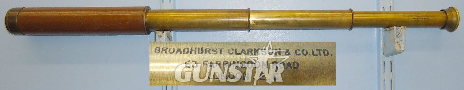 WWI Era British Officer’s Private Purchase 3 Draw Leather Bound Brass Telescope by Manufacturer \'Broadhurst Clarkson and Co Ltd of London. 10309. WWI Era British Officer’s Private Purchase 3 Draw Leather Bound Brass Telescope by Manufacturer 'Broadhurst Clarkson and Co Ltd of London. 10309.  Sight & Optic in 