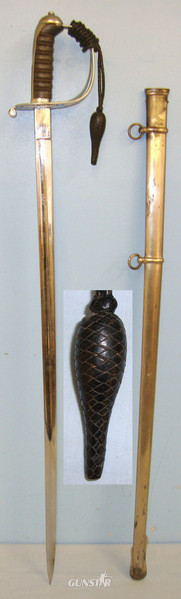  Victorian, British Lancashire Rifles Pattern 1827 Rifle Brigade Officer\'s Sword With Etched Blade, Leather Cord, Portepee & Scabbard. Sword