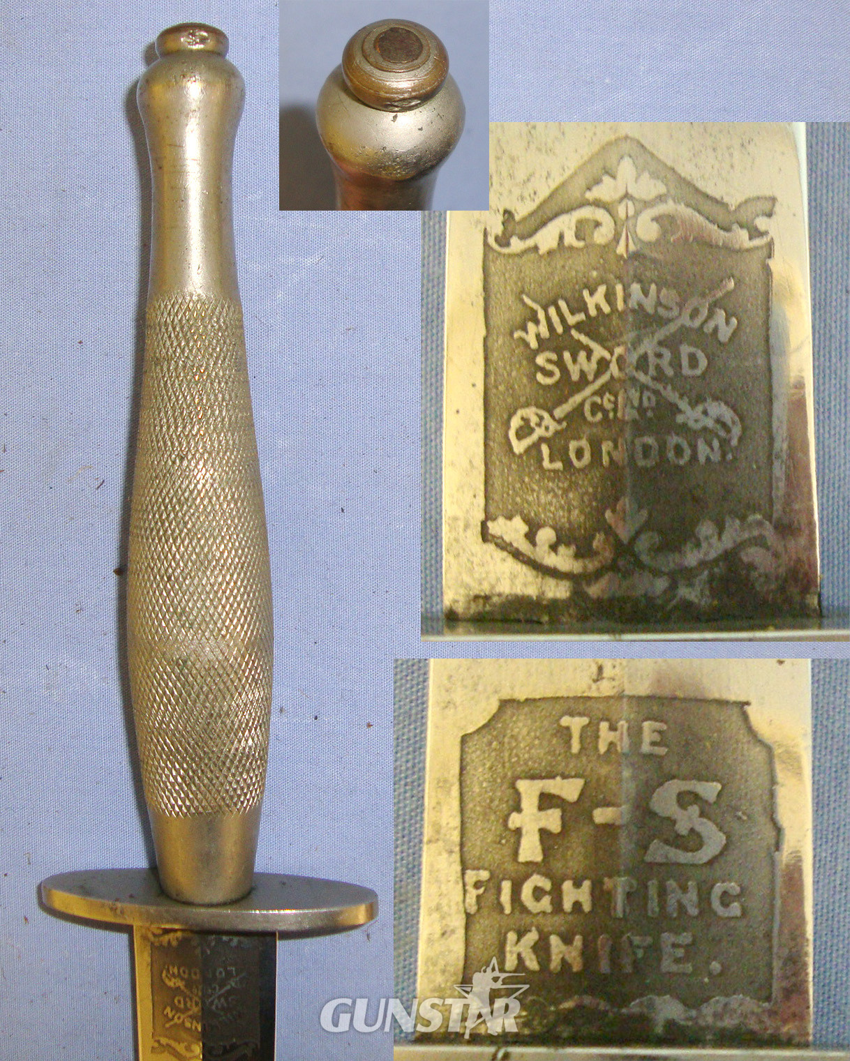 RARE**WW2 Era British Wilkinson Sword London 2nd Pattern Nickel Plated Officer’s Fairbairn Sykes FS Commando Fighting Knife With Double Etched Blade & Scabbard. Sn 21184 Knive