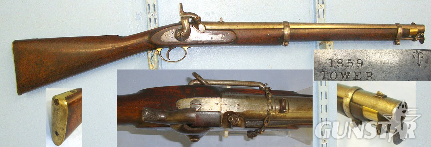 Sepoy Mutiny of 1858-59 Era**1859 Dated British WD Enfield Tower 1858 Pattern British Army In India Native Mounted Troops Smoothbore Percussion Carbine With Saddle bar & Ring, Chained Nipple Protector & Captive Iron Ram Rod. Sn 23521 percussion carbine Muzzleloader .65 Cal Muzzleloader Rifle in 