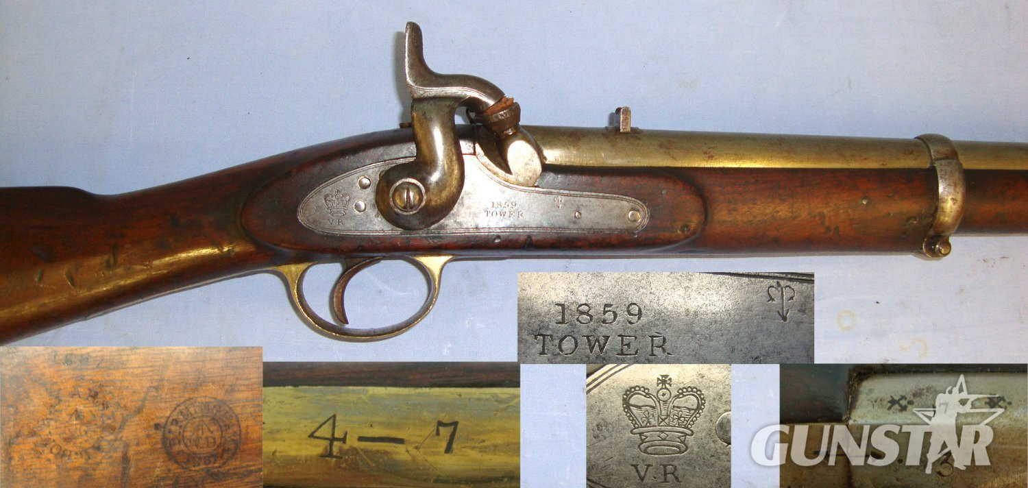 Sepoy Mutiny of 1858-59 Era**1859 Dated British WD Enfield Tower 1858 Pattern British Army In India Native Mounted Troops Smoothbore Percussion Carbine With Saddle bar & Ring, Chained Nipple Protector & Captive Iron Ram Rod. Sn 23521 percussion carbine Muzzleloader .65 Cal Muzzleloader Rifle