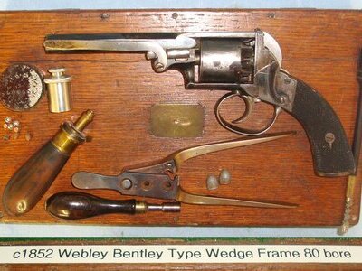 Cased C1852 Webley Bentley Type Wedge Frame 80 Bore Five Shot Double Action Only Percussion Revolver With Spurless Hammer, Octagonal Barrel & Accessories. Sn 22446 pistol Various Revolver