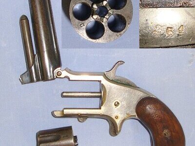 MINT BORE**ALL MATCHING NUMBERS**Mid 1800's Henry Deringer USA Smith & Wesson Transitional Model 1 ½ Type 'Tip Up' Barrel Factory Nickel Plated & Blued .32 Rim Fire  Obsolete Calibre 5 Shot Revolver. Sn 23118 .32 Revolver
