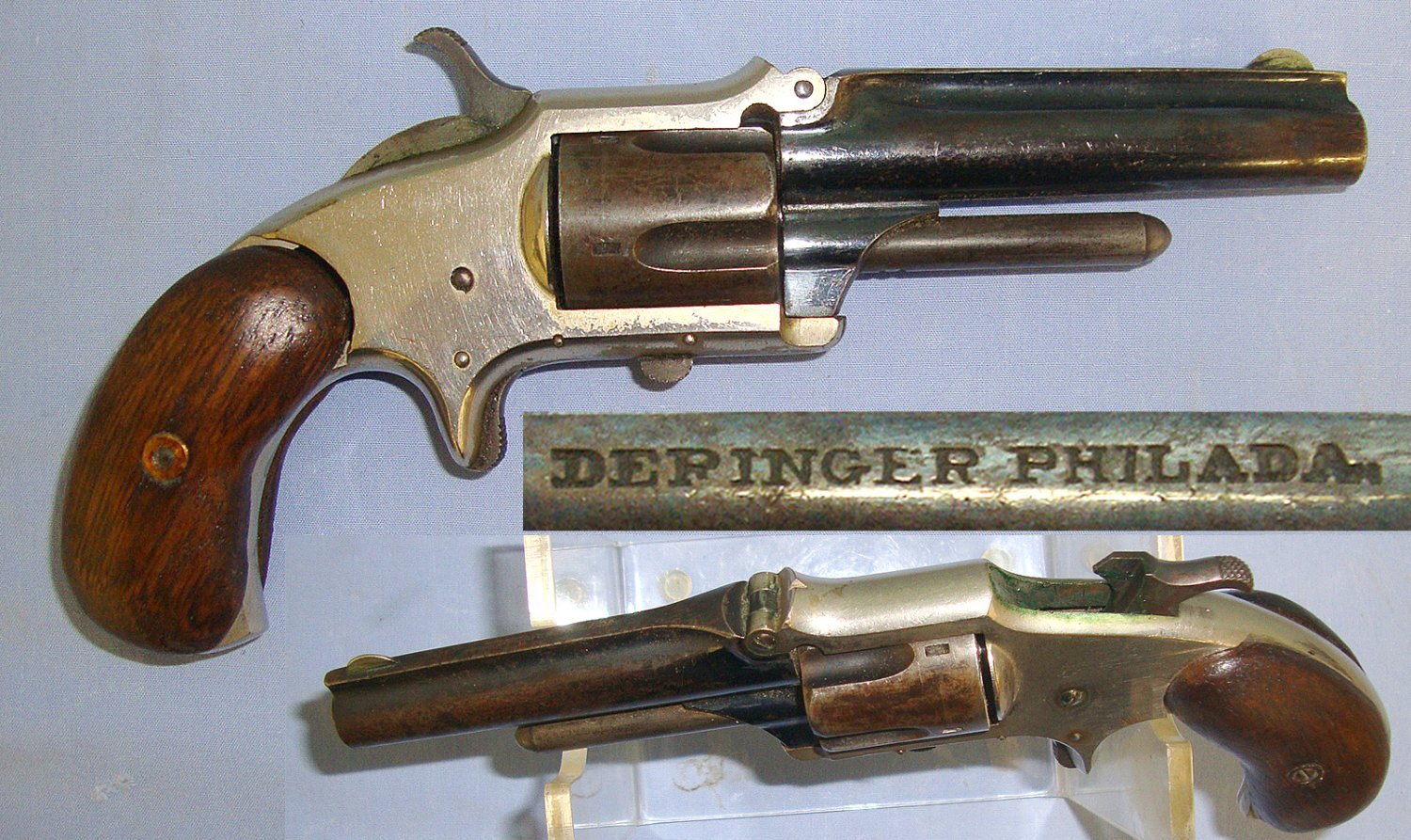 MINT BORE**ALL MATCHING NUMBERS**Mid 1800's Henry Deringer USA Smith & Wesson Transitional Model 1 ½ Type 'Tip Up' Barrel Factory Nickel Plated & Blued .32 Rim Fire  Obsolete Calibre 5 Shot Revolver. Sn 23118 .32 Revolver