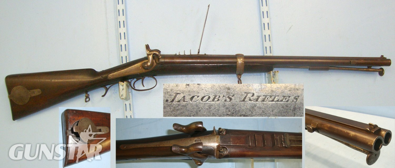 VERY RARE**ONE OF ONLY 900** Un-Altered, 1859 Dated, 32 Bore, Jacob Double Rifled Barrel Percussion Rifle By Swinburn & Son To The Indian Jacob's Rifles Battalion. Sn 14786 double rifle Double Rifle .32 Rifle in 