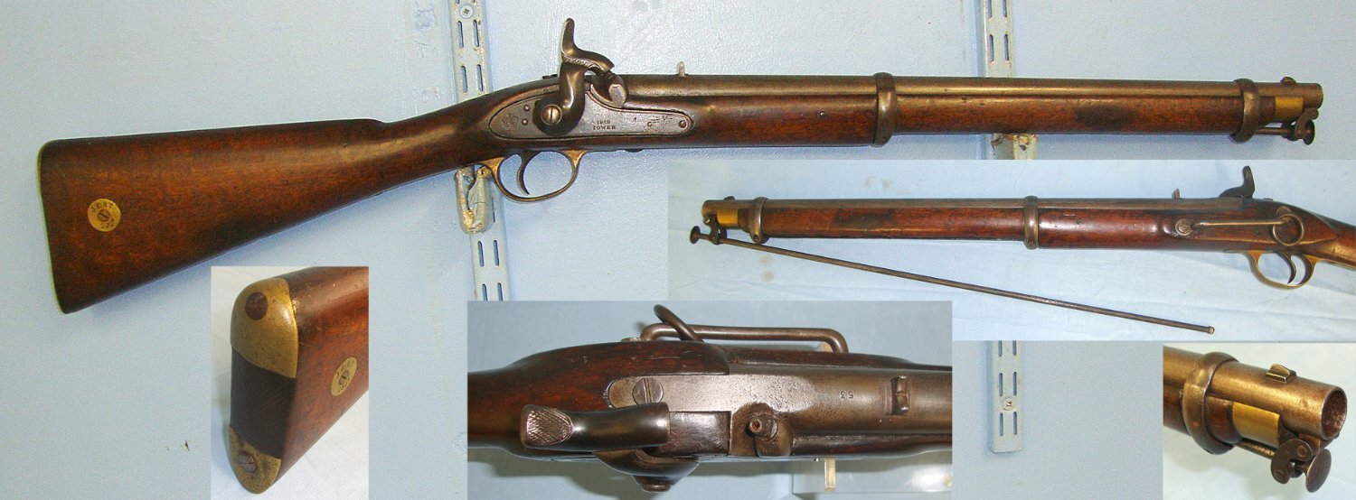 FIRST PRODUCTION**Victorian British Army In India Pattern 1858 / 67 Bengal Light Cavalry Enfield Tower .656 Calibre, Smooth Bore, Percussion Carbine With 1858 Dated Action, Saddle Bar, Ring, Inlaid Stock Disc ‘J. Fort’. Sn 15270 carbine Muzzleloader .65 Cal Muzzleloader Rifle