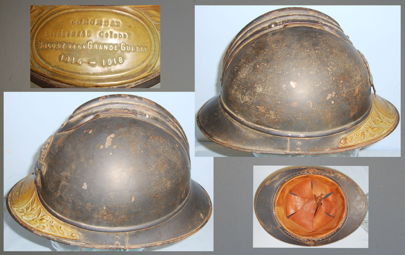 WWI French Artillery ‘Adrian’ Steel Helmet with WWI Dated Brass Peak Cover. HE 841. WWI French Artillery ‘Adrian’ Steel Helmet with WWI Dated Brass Peak Cover. HE 841. Clothing