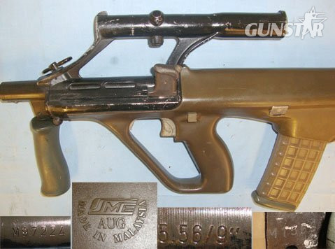 Steyr 1990’s Austrian Steyr Licenced Malaysian SME Ordnance Company (SMEO) AUG A1 5.56mm Calibre Assault Rifle with Integral Swarovski Optik1.5 X Magnification Telescopic Sight. **UK/EU DEACTIVATION CERTIFICATED** Sn 18261. Semi-Auto 5.56x45mm NATO (.223 Remington) Rifle
