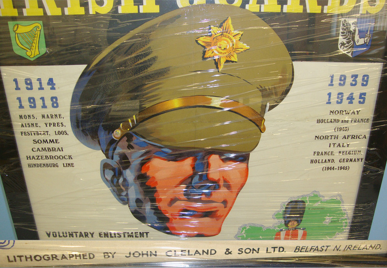 MINT**Original, Immediate Post WW2, Large Framed, John Cleland & Son Ltd Belfast N. Ireland Colour Lithograph British Irish Guards Regiment Recruitment Poster  Antique & Militaria