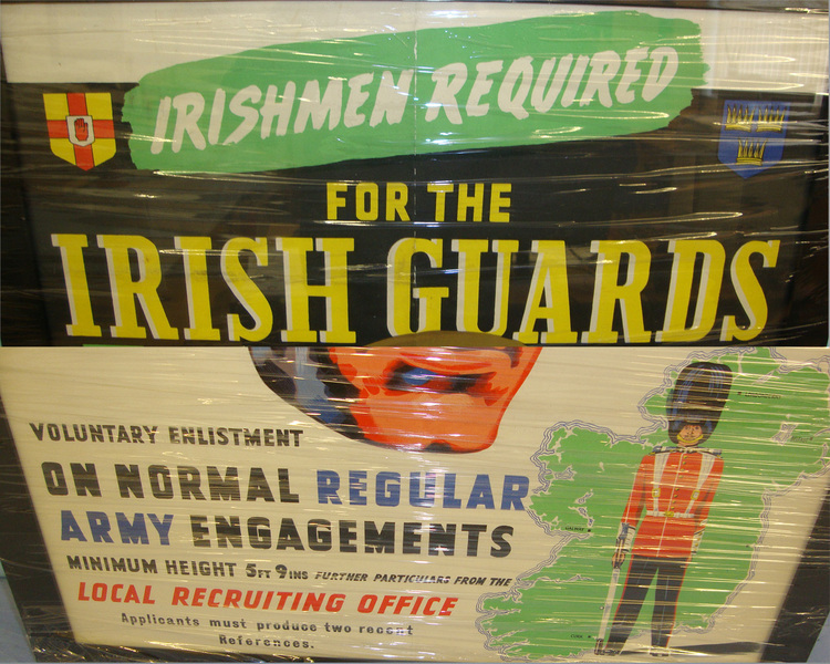  MINT**Original, Immediate Post WW2, Large Framed, John Cleland & Son Ltd Belfast N. Ireland Colour Lithograph British Irish Guards Regiment Recruitment Poster  Antique & Militaria