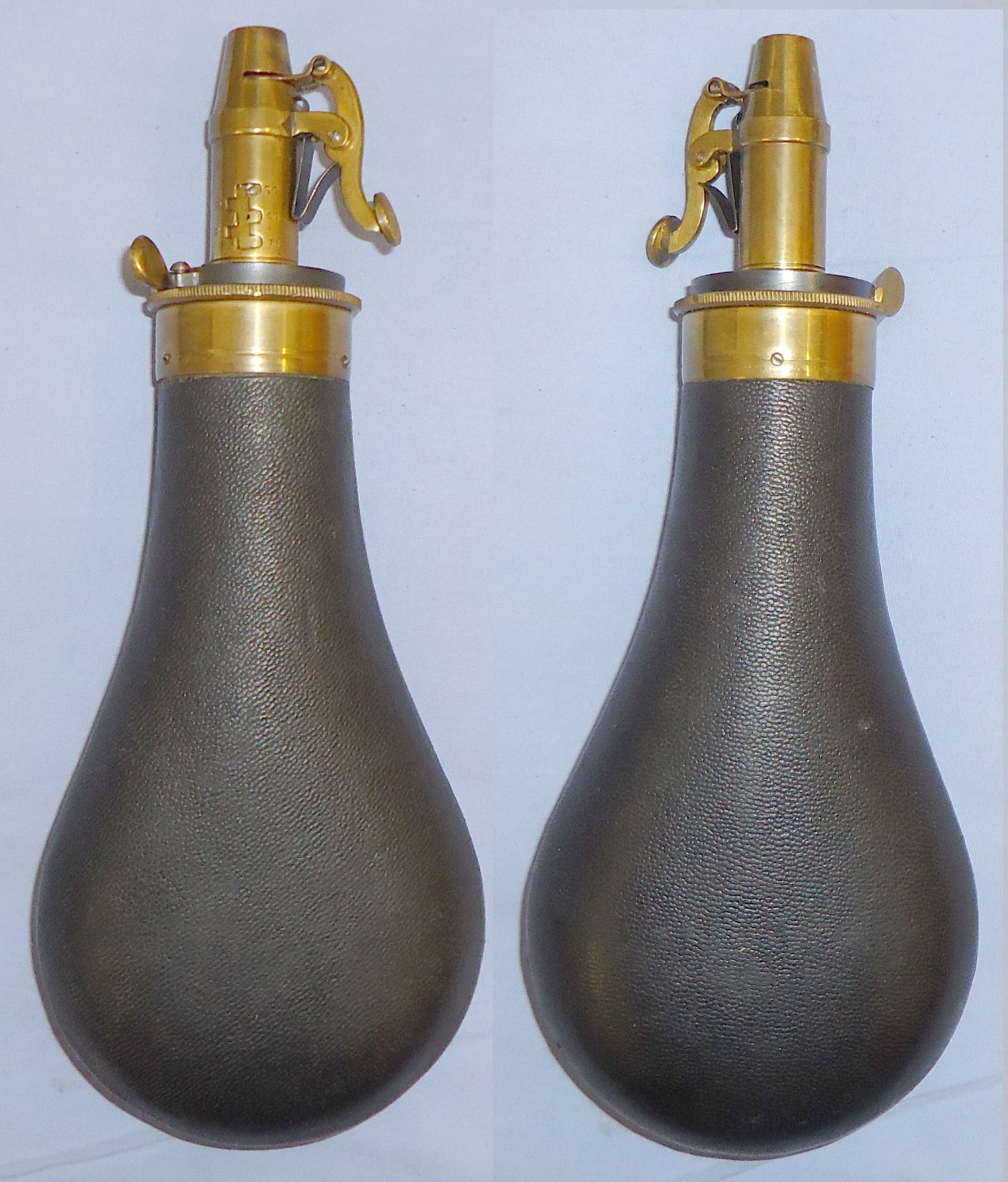 Boxed/Un-used* James Dixon & Sons Made for Parker Hale Ltd Copper Leather Covered Powder Flask with Graduated Brass Sprung Lever Nozzle Charger. 22441:33. Boxed/Un-used* James Dixon & Sons Made for Parker Hale Ltd Copper Leather Covered Powder Flask with Graduated Brass Sprung Lever Nozzle Charger. 22441:33. Other Accessory