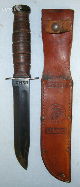 WW2 Era U.S. KA-BAR USMC (United States Marine Corps) MK 2 2nd Type Fighting Knife & USMC KA-BAR Leather Scabbard Knive in 