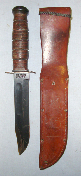  WW2 Era U.S. KA-BAR USMC (United States Marine Corps) MK 2 2nd Type Fighting Knife & USMC KA-BAR Leather Scabbard Knive