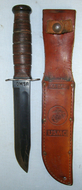 WW2 Era U.S. KA-BAR USMC (United States Marine Corps) MK 2 2nd Type Fighting Knife & USMC KA-BAR Leather Scabbard Knive