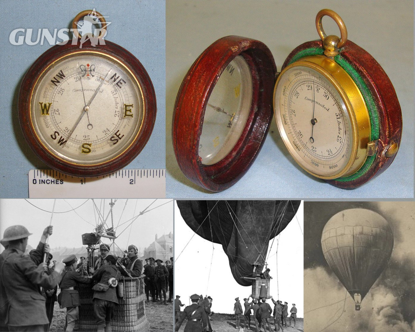 Cased, C1910 WW1 Era British RNAS/RFC Observation Balloon Troops Negretti & Zambra Pocket Barometer / Altimeter With Magnifying Compass Compendium. Sn 17917  Other Accessory