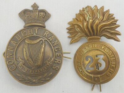 Pair* Royal Welsh Fusiliers 23rd Regiment and Connaught Rangers Glengarry Cap Badges. 22434:15. Pair* Royal Welsh Fusiliers 23rd Regiment and Connaught Rangers Glengarry Cap Badges. 22434:15.  Antique & Militaria