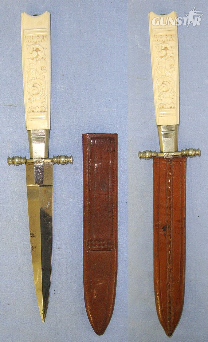  Late Victorian Era, English Form Spear Point Bowie Knife With German Silver Fittings & Scabbard. Sn 23571 Dagger