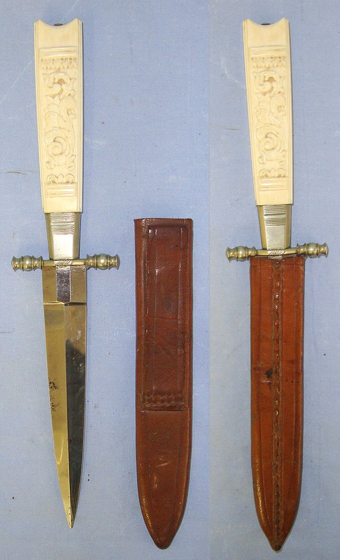  Late Victorian Era, English Form Spear Point Bowie Knife With German Silver Fittings & Scabbard. Sn 23571 Dagger
