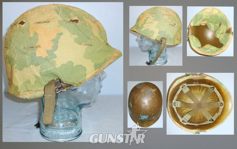 American Vietnam War Period M1 Combat Helmet, Liner, & Camouflage Cover. HE 842. American Vietnam War Period M1 Combat Helmet, Liner, & Camouflage Cover. HE 842. Clothing